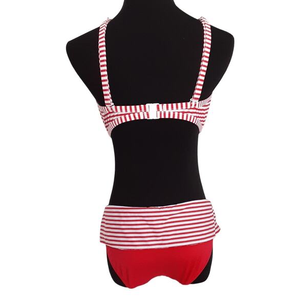 Seafolly Australia Riviera Stripe High Neck Bikini Set Womens 10 Nautical Summer - Picture 4 of 9